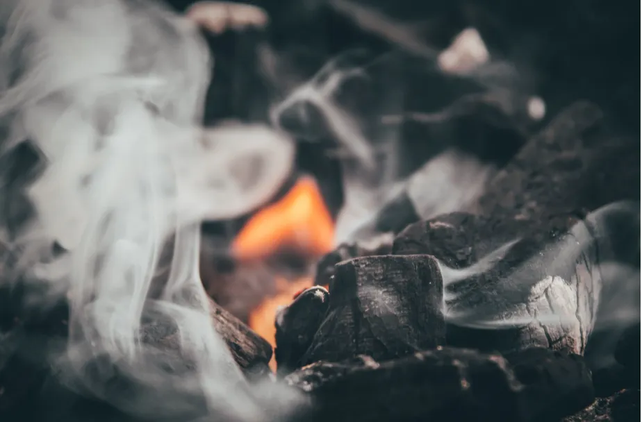 Close-up of charcoal flames used for grilling at YPA