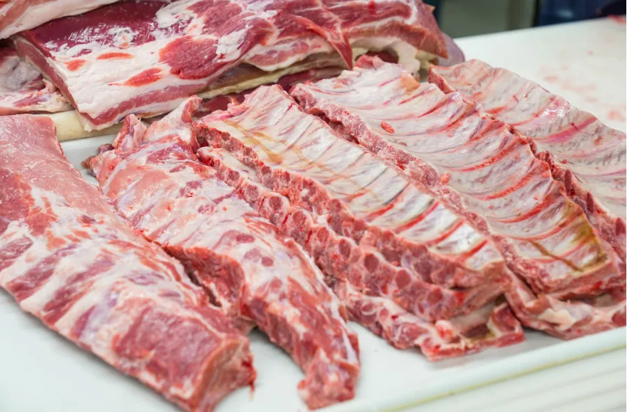 Freshly butchered goat cuts prepared for grilling